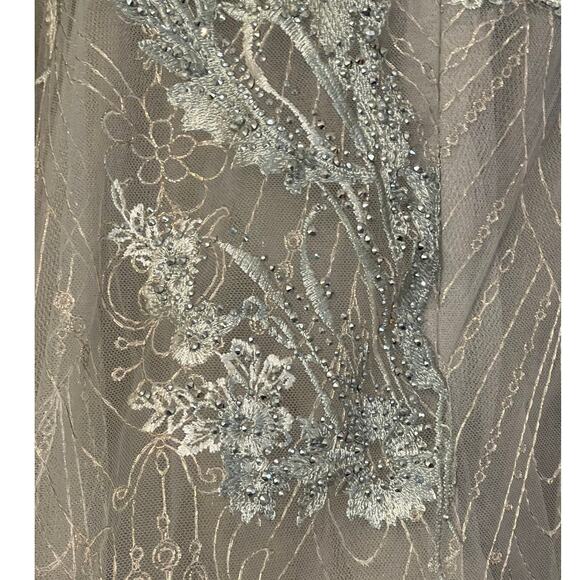 Mac Duggal 16 20336 NEW Platinum Silver Embellished Wrap Over 3/4 Sleeve Dress - Picture 10 of 13